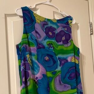 Floral Sleeveless Dress - Blue and Green